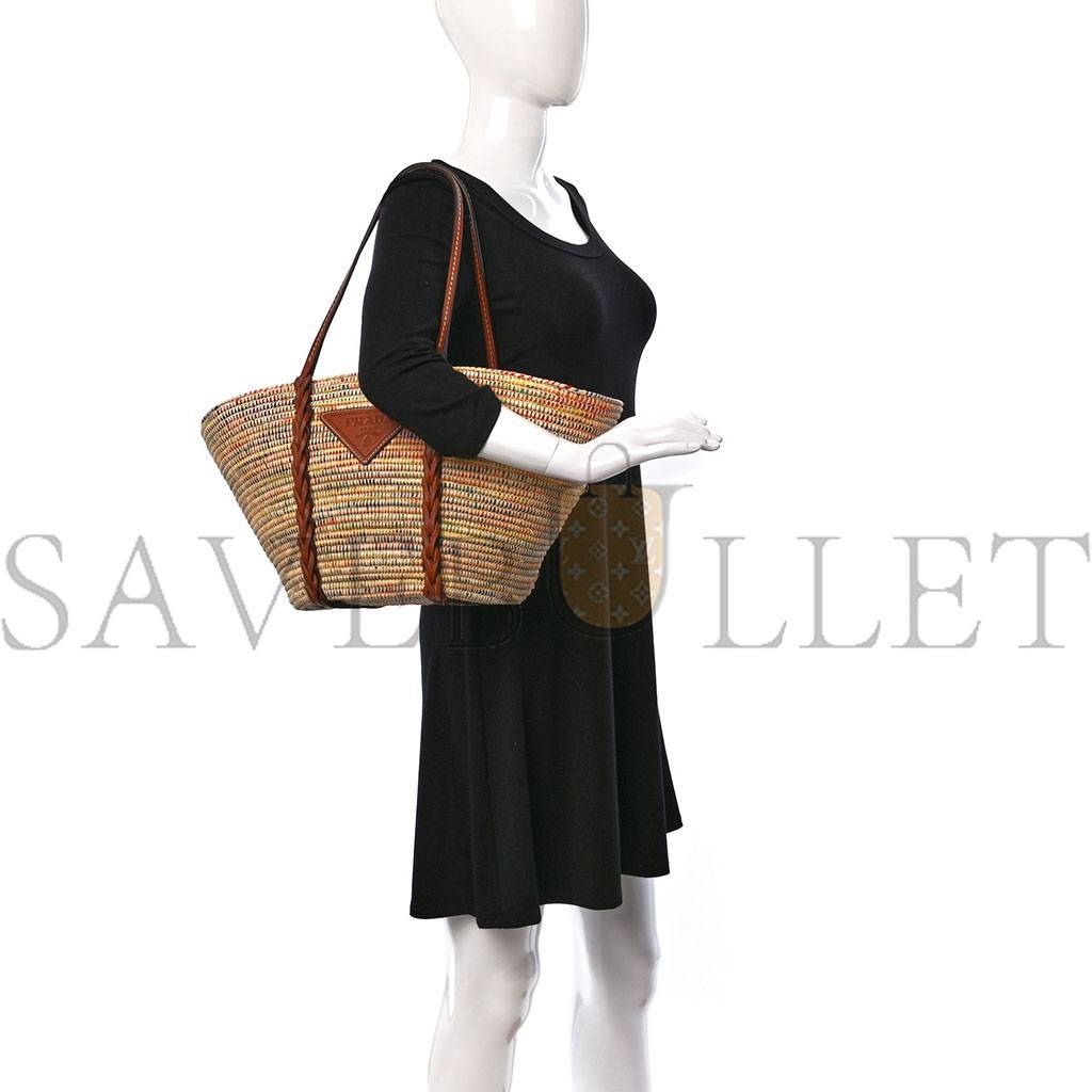 Pra*a paglia vitello woven braided basket tote multicolor cognac 1bg312_2dif_f00j7_v_iom (25*25*14cm)